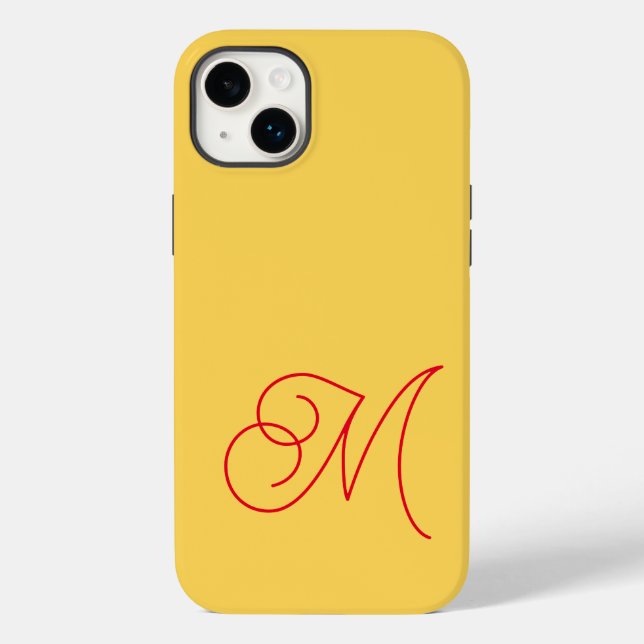 Coques Case-Mate iPhone Jaune Rouge Monogramme Classique Script Plain (Verso)