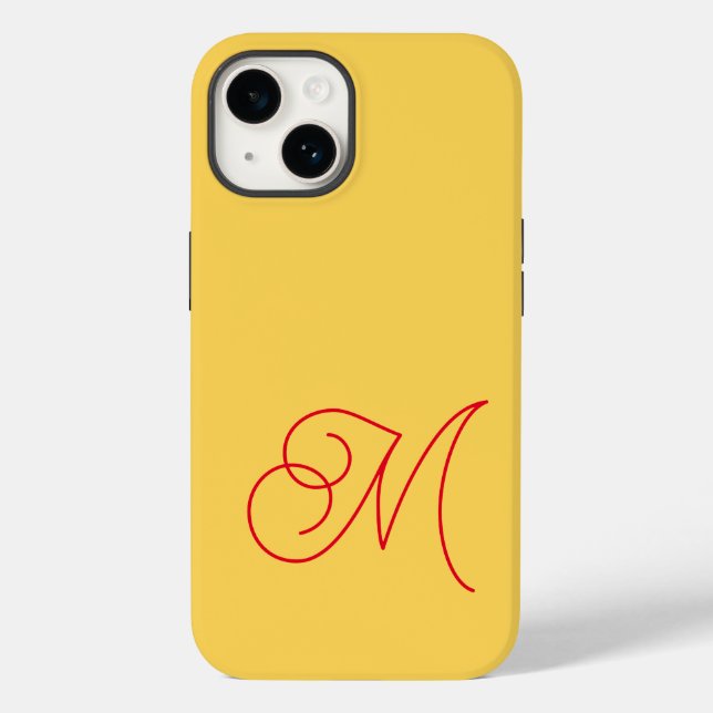 Coques Case-Mate iPhone Jaune Rouge Monogramme Classique Script Plain (Verso)