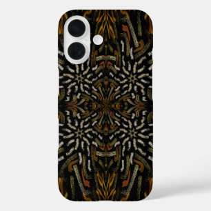 Coque Pour iPhone 16 Jaunes dorés crémeux motif ratissé sur fond noir