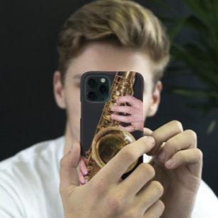 Coque Pour iPhone 16 Jazzman Jouer Gold Saxophone Photo