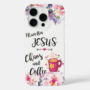 Coque iPhone 16 Pro Je Coure Sur Jésus, Le Chaos Et Le Café