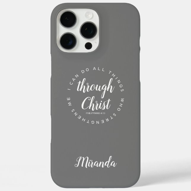 Coques Case-Mate iPhone Je Peux Faire Tout Par Le Christ Écriture Gris (Verso)