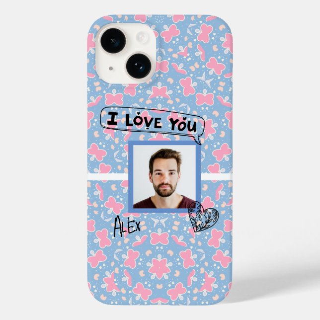 Coques Case-Mate iPhone Je t'aime Motif de coeur papillon rose (Verso)