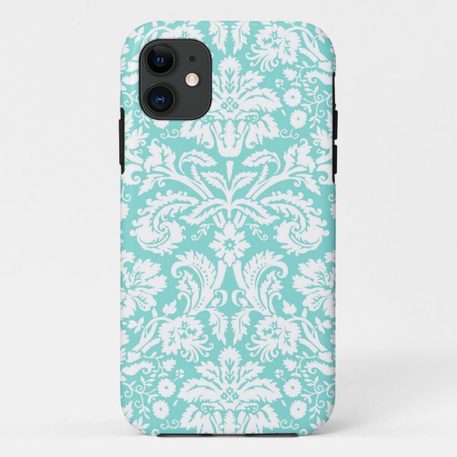 Coques Case-Mate iPhone je téléphone le motif de damassé de 5 Teal (Dos)