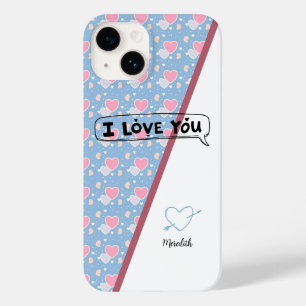 Coque Case-Mate iPhone Je vous aime "nom" bleu et rose motif de coeur