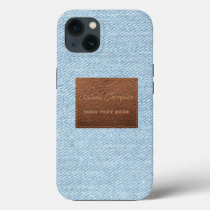 Case-Mate iPhone Case Jeans bleu moderne Texture Patch en cuir