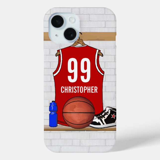 Coques Case-Mate iPhone Jersey de basket-ball rouge et blanc personnalisé (Verso)