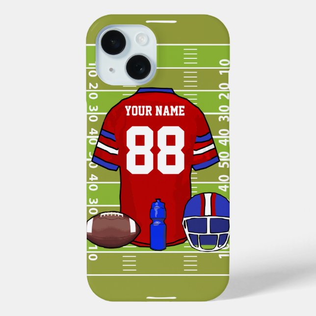 Coques Case-Mate iPhone Jersey de football rouge et bleu sur le terrain (Verso)