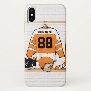 Coques Pour iPhone Jersey de hockey sur glace orange et blanc personn