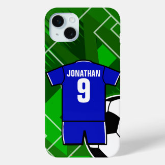 Coque Case-Mate iPhone Jersey de soccer personnalisé bleu avec blanc
