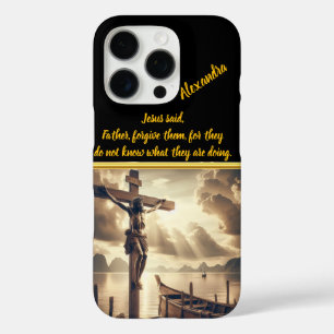 Coque iPhone 16 Pro Jésus accroché à la croix au-dessus d'un lac