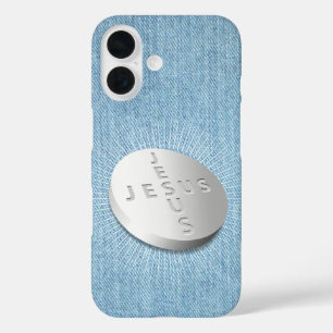 Coque Pour iPhone 16 Jesus Cures Pill Christian Religieux Denim Jeans