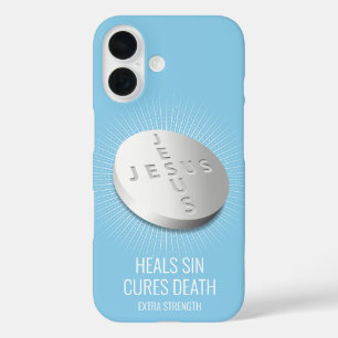 Coque Pour iPhone 16 Jesus Pill - Foi personnalisable Prière Dieu Bleu