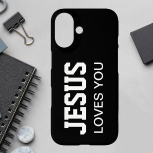 Coques iPhone 16 Jésus Vous Aime Typographie Motivationnelle