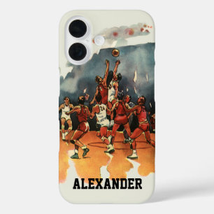 Coques iPhone 16 Jeu de basket-ball sportif vintage, joueurs de bas