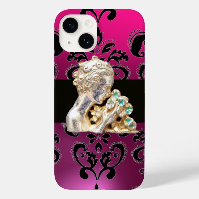 Coques Case-Mate iPhone JEUNE FILLE AVEC FLEURS NOIR PINK DAMAS Améthyste (Verso)