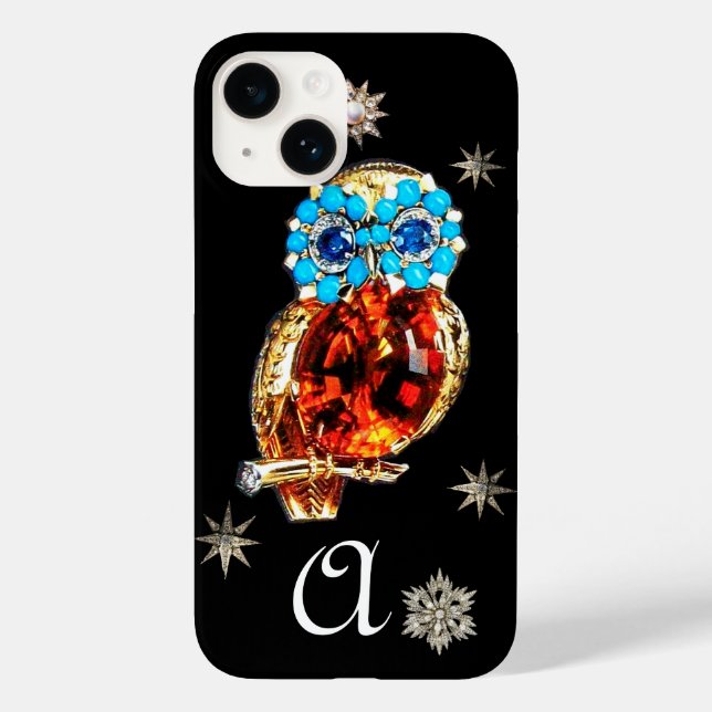 Coques Case-Mate iPhone JEWEL OWL, ÉTOILES DE DIAMANT, Or, Turquase Bleue, (Verso)