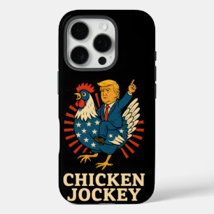 Coque iPhone 16 Pro Jockey de poulet Trump Mème amusant