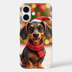 Coque Pour iPhone 16 Joie de Noël de Santa Dachshund 🎄🐾 Jolies Fêtes