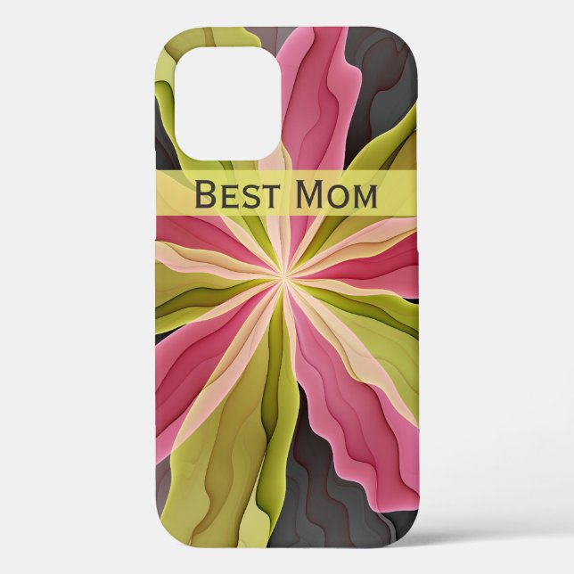Coques Case-Mate iPhone Joie, Rose Vert Anthracite Fleur Fractal Meilleure (Verso)