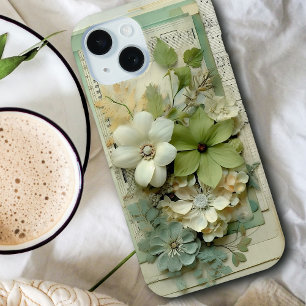 Coque Case-Mate iPhone Joli album à fleurs 3d en Sage vert et blanc