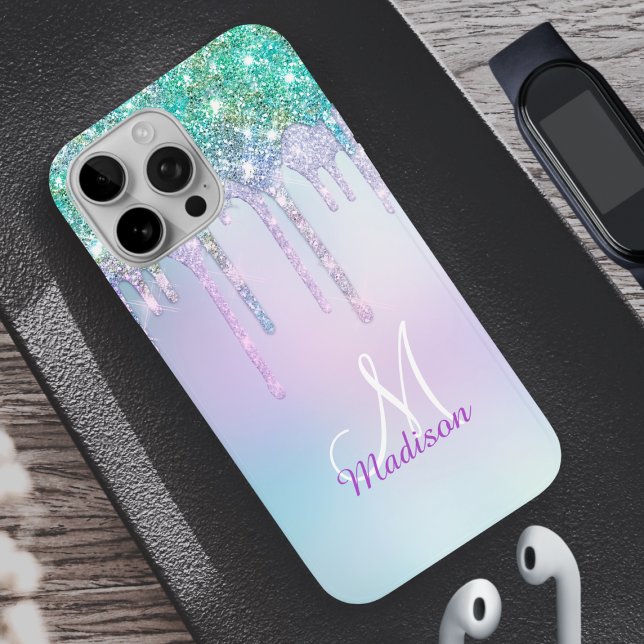 Coques Case-Mate iPhone Joli Aqua Turquoise Unicorn Parties scintillant Dr (Créateur téléchargé)