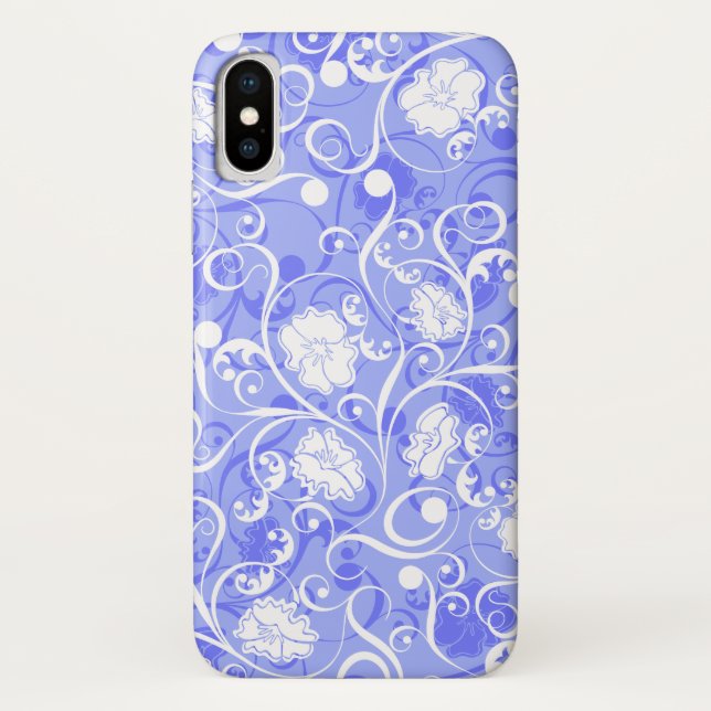 Coques Case-Mate iPhone Joli bleu blanc fleurs classiques motif (Dos)