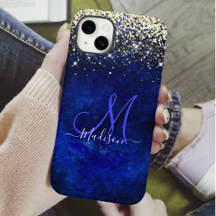 Coque Case-Mate iPhone Joli bleu bleu or faux parties scintillant monogra