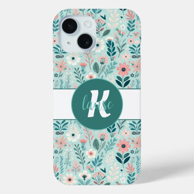 Coques Case-Mate iPhone Joli bleu et rose pastel Fleurs d'Art folklorique (Verso)