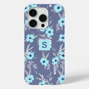 Coque Case-Mate iPhone Joli bleu fleurs Motif Monogramme / Initiale