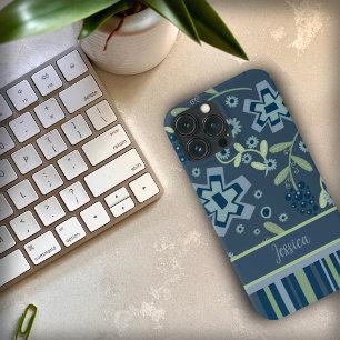 Case-Mate iPhone Case Joli bleu floral et bande d'Inspiribilité personna