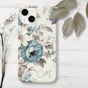 Coque Case-Mate iPhone Joli bleu poussiéreux/Brown clair floral avec/init