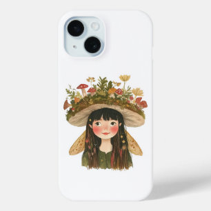 Coque Case-Mate iPhone Joli bouton à revers Fée Fille aux champignons à l