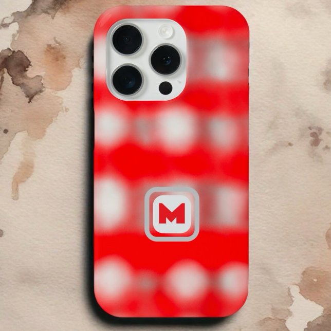 Coques Case-Mate iPhone Joli carreau rouge blanc gris monogramme Noël  (Créateur téléchargé)