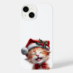Coque Case-Mate iPhone Joli chat de Noël avec chapeau de Père Noël et noe