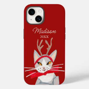 Coque Case-Mate iPhone Joli chat rétro rouge de Noël