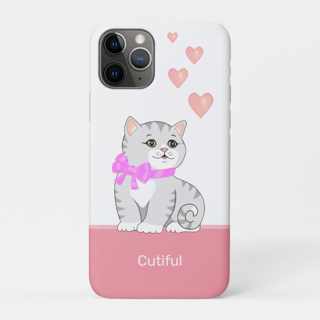 Coques Case-Mate iPhone Joli chat tabby & coeurs sur fond rose et blanc (Dos)