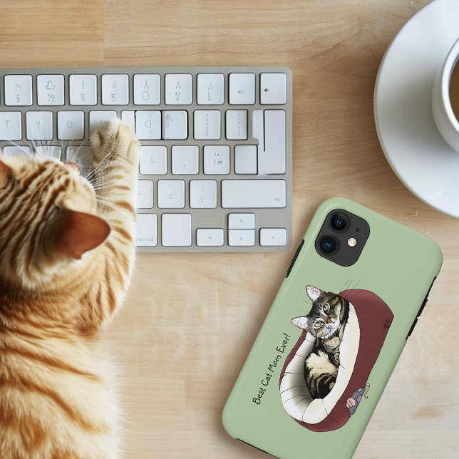 Coques Case-Mate iPhone Joli Chat Tigré Vert Fête des Mères (Créateur téléchargé)
