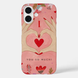 Coque Pour iPhone 16 Joli cœur floral rose Saint-Valentin