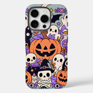 Coque iPhone 16 Pro Joli Collage de Dessins pour Halloween