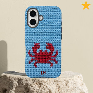 Coque Pour iPhone 16 Joli Crabe Rouge au Crochet Fil Personnalisé Nom I