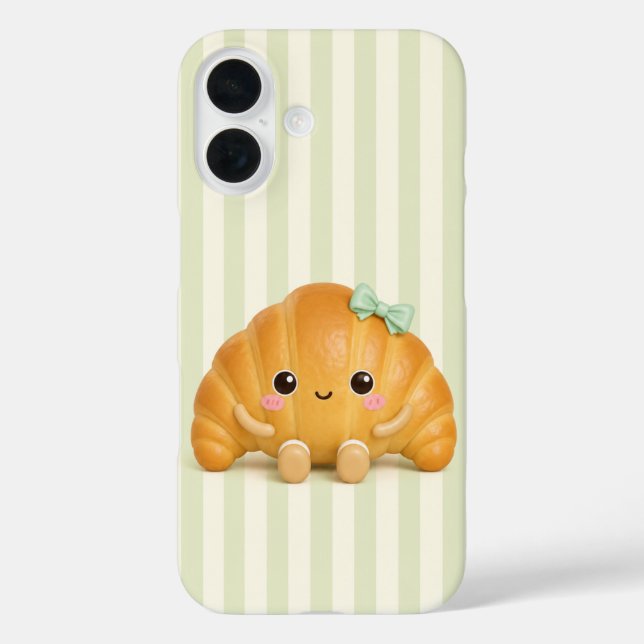 Coques Case-Mate iPhone Joli Croissant Kawaii sur téléphone à rayures vert (Verso)