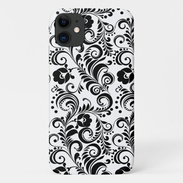Coques Case-Mate iPhone Joli design de fond floral noir et blanc (Dos)
