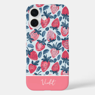 Coque Pour iPhone 16 Joli design de fraise avec nom personnalisé  