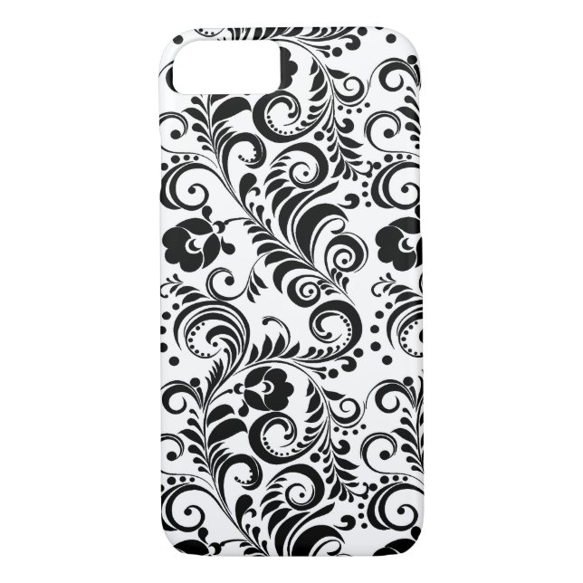Coques Case-Mate iPhone Joli design floral noir blanc (Dos)