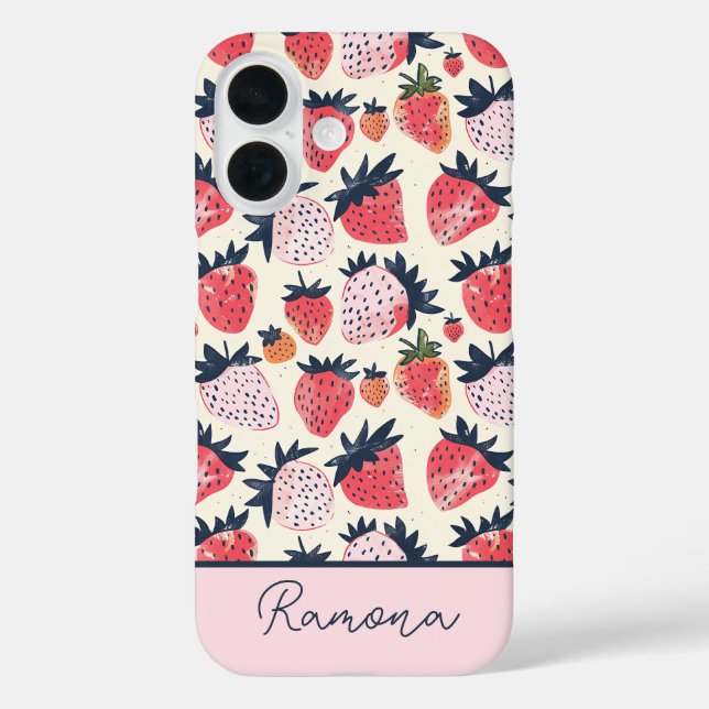 Coques Case-Mate iPhone Joli design fraise avec nom personnalisé   (Verso)