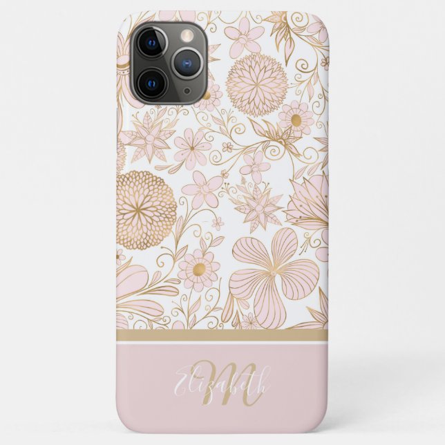 Coques Case-Mate iPhone Joli Doodle Floral Gold Girly Design rose (Dos)