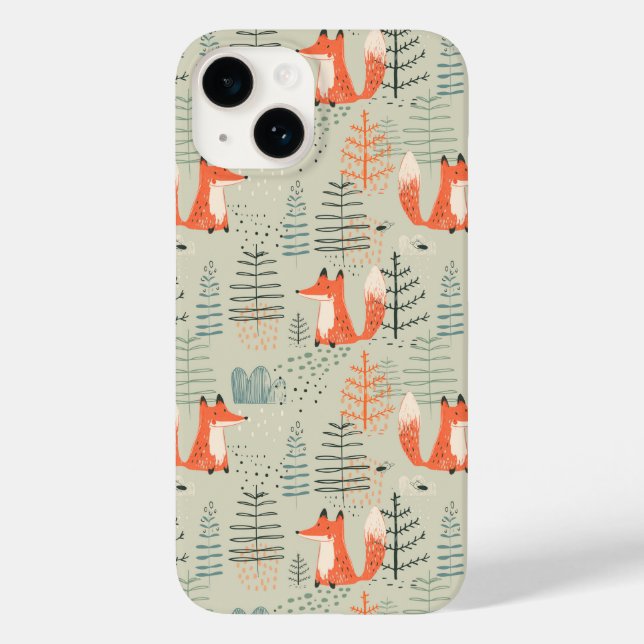 Coques Case-Mate iPhone Joli Doodle Fox Forest Motif de bois (Verso)