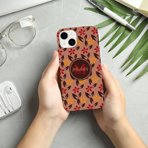 Coque Case-Mate iPhone Joli esthétique Brown Monogramme motif floral