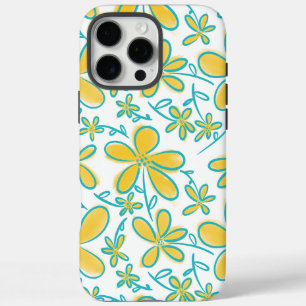 Coque iPhone 16 Pro Max Joli été motif de fleurs jaune et turquoise